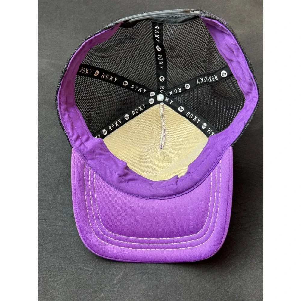 Roxy Wild Beach Trucker Hat Purple Black Mesh Snapback Cap Y2K Surf Streetwear